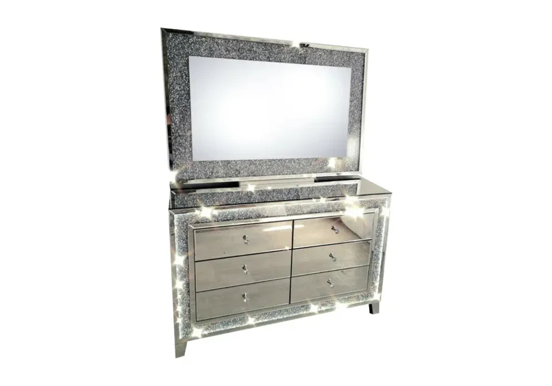 Commode coiffeuse miroir cristaux led - Ava