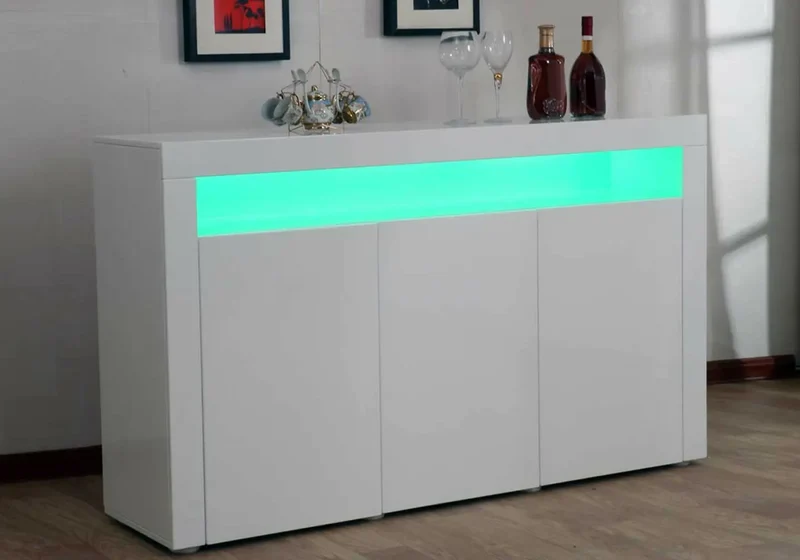 Buffet design laqué blanc led - Ora