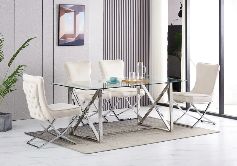 Table à manger en verre trempé argent - Enzo