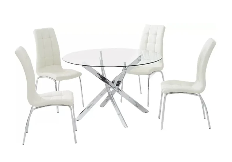 Table chromé 6 chaises blanches - Design