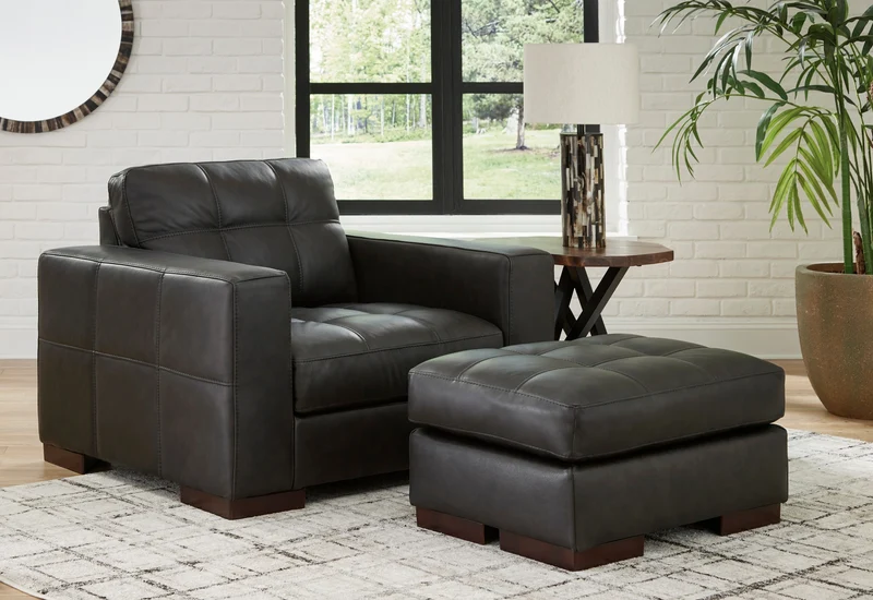 Ottoman en cuir noir - Luigi