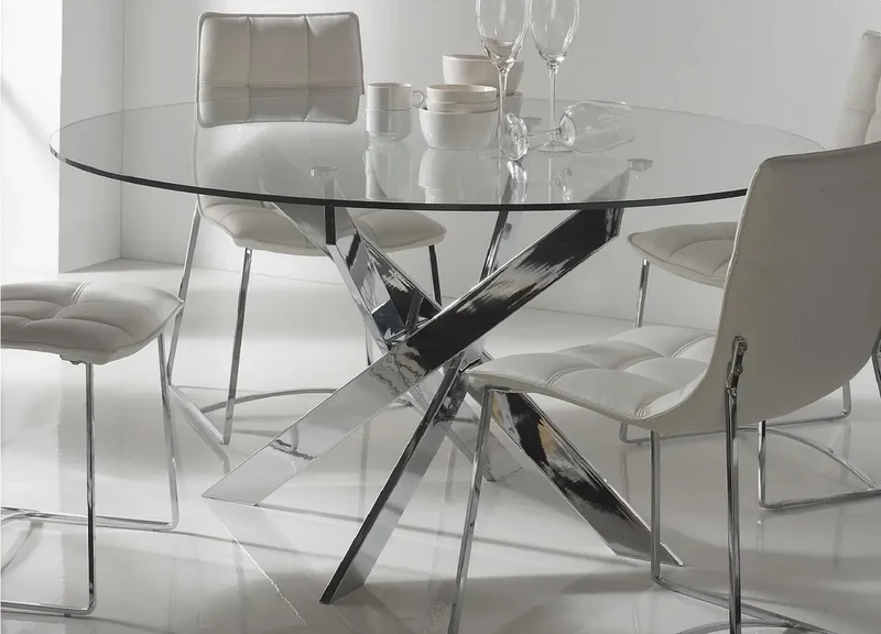 Table ronde argentée verre trempé - Joy