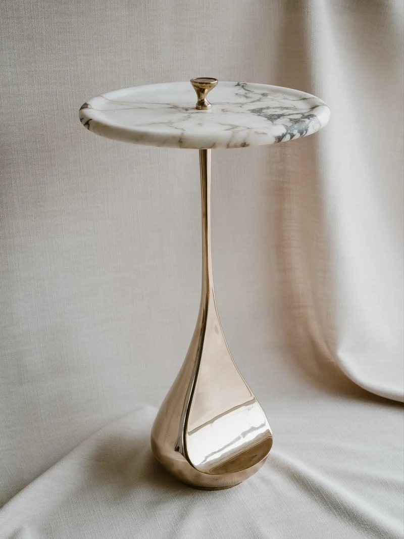Cabriole Side Table in Marble and Bronze