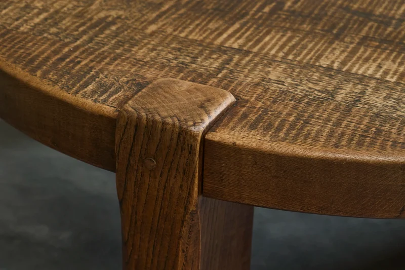Large Round Wabi-Sabi Style Coffee Table in Solid Oak 1960s