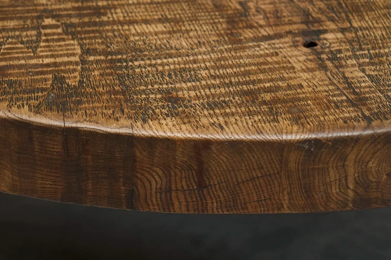 Large Round Wabi-Sabi Style Coffee Table in Solid Oak 1960s