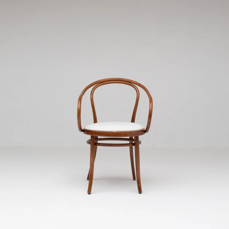 Set of Four Thonet Bentwood Armchairs in Walnut with Bouclé Upholstery