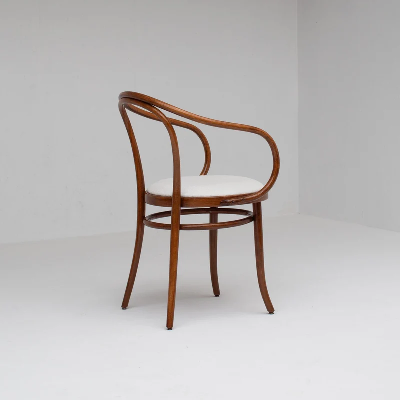 Set of Four Thonet Bentwood Armchairs in Walnut with Bouclé Upholstery