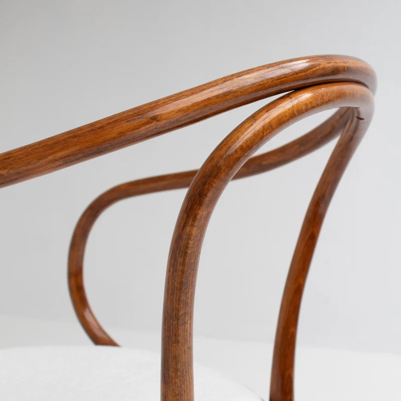 Set of Four Thonet Bentwood Armchairs in Walnut with Bouclé Upholstery