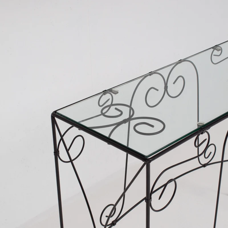 Vintage Wrought Iron Console Table With Glass Top