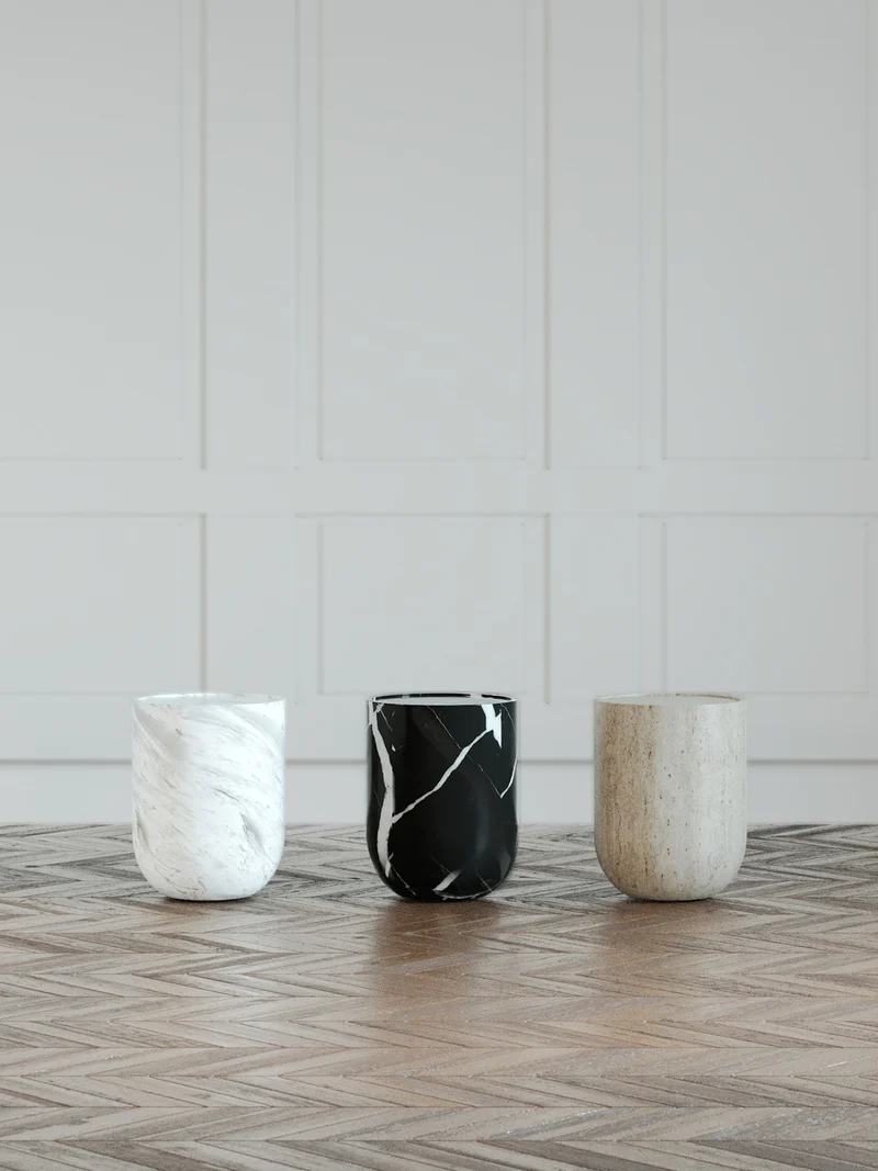 Side Table in Estremoz marble, Black Marquina, Travertine - Collection