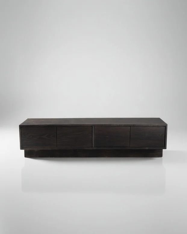 Obsidian Console, Burned Solid Oak, Shou Sugi Ban Technique.