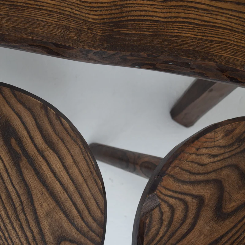 Mid Century Bench and Stools in Wood