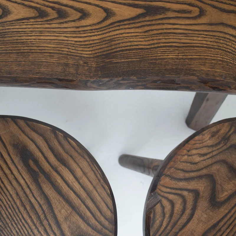 Mid Century Bench and Stools in Wood