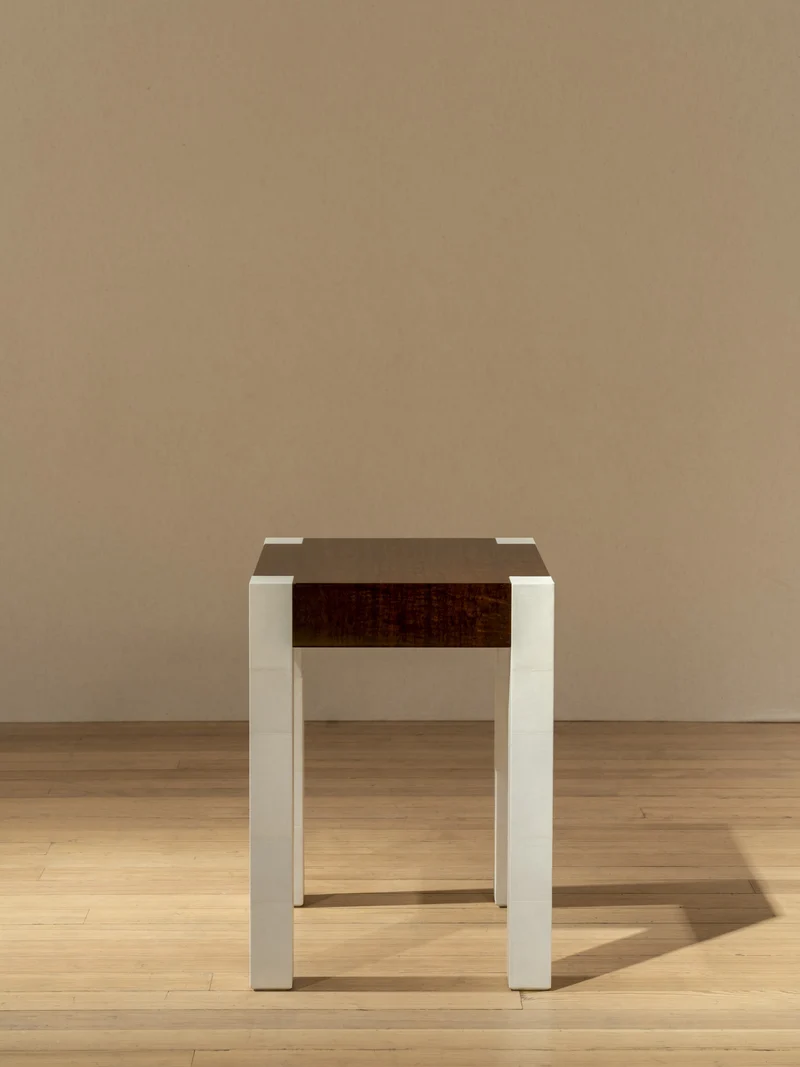'Additions' Side Table Handcrafted in Wood Veneer & Parchment