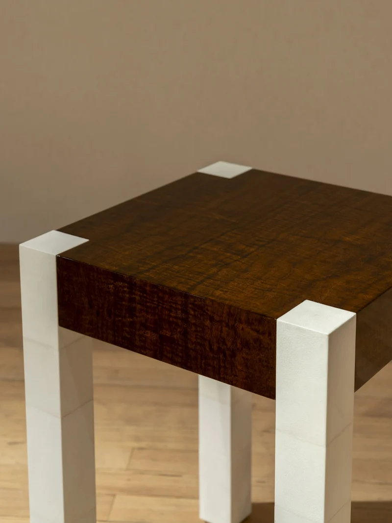 'Additions' Side Table Handcrafted in Wood Veneer & Parchment