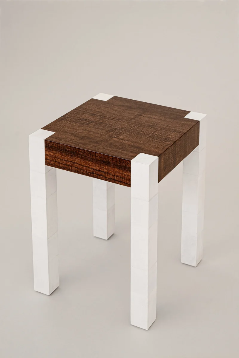 'Additions' Side Table Handcrafted in Wood Veneer & Parchment