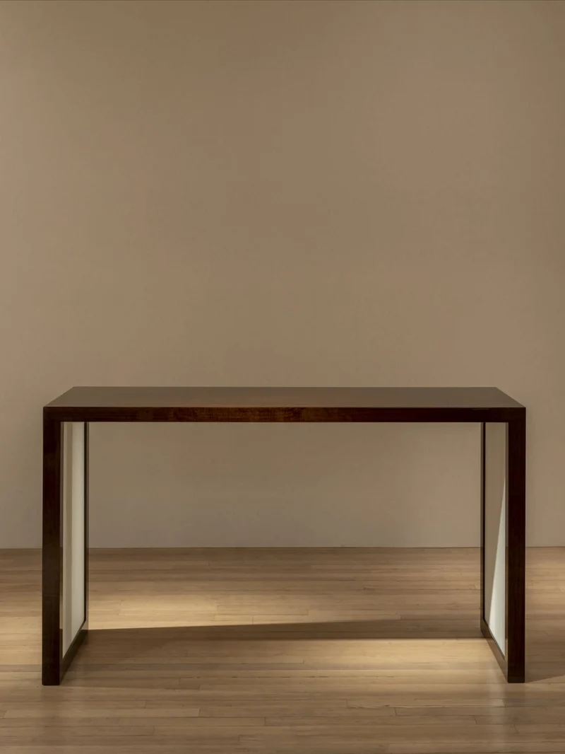 'Additions' Console Table Handcrafted in Wood Veneer & Virgin Wool Fabric Inserts