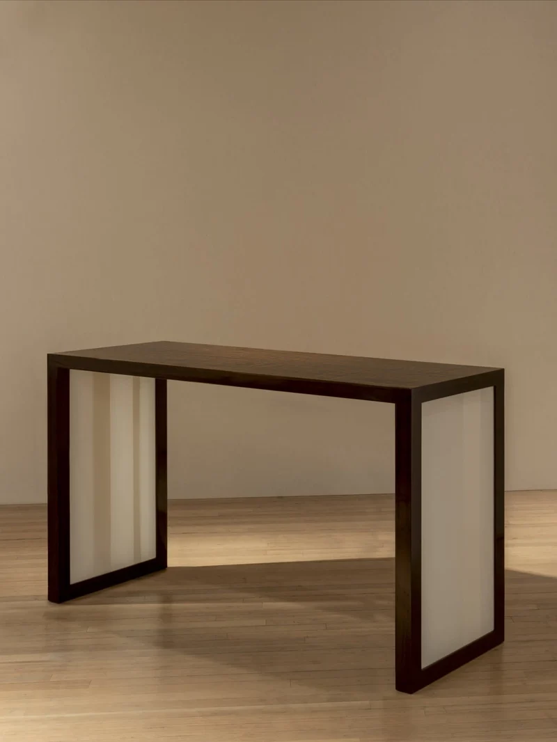 'Additions' Console Table Handcrafted in Wood Veneer & Virgin Wool Fabric Inserts