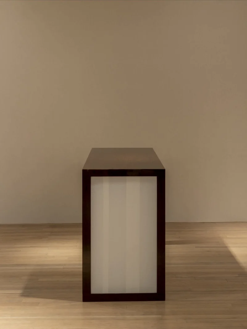 'Additions' Console Table Handcrafted in Wood Veneer & Virgin Wool Fabric Inserts