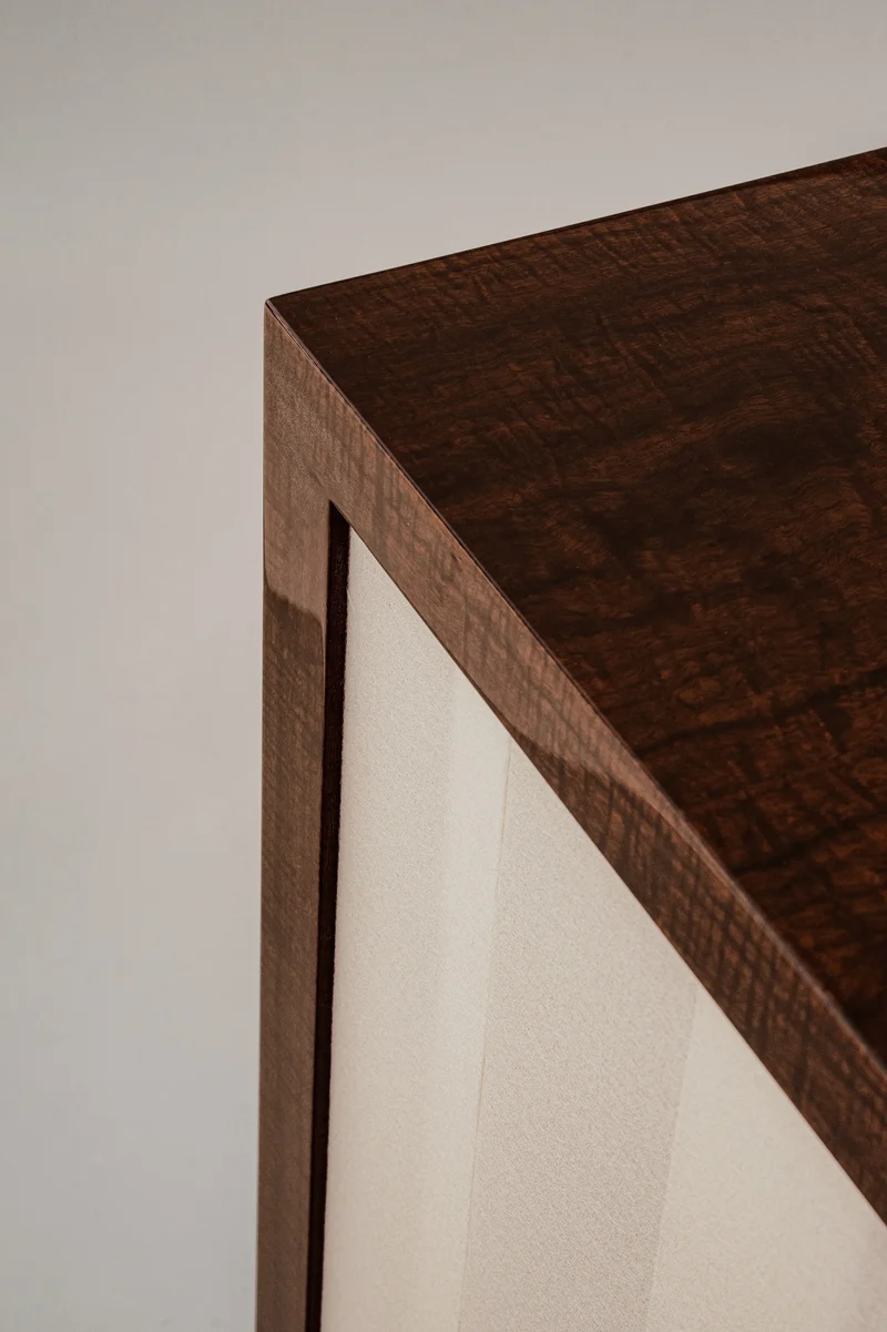 'Additions' Console Table Handcrafted in Wood Veneer & Virgin Wool Fabric Inserts