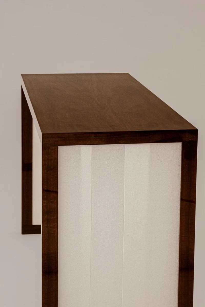 'Additions' Console Table Handcrafted in Wood Veneer & Virgin Wool Fabric Inserts