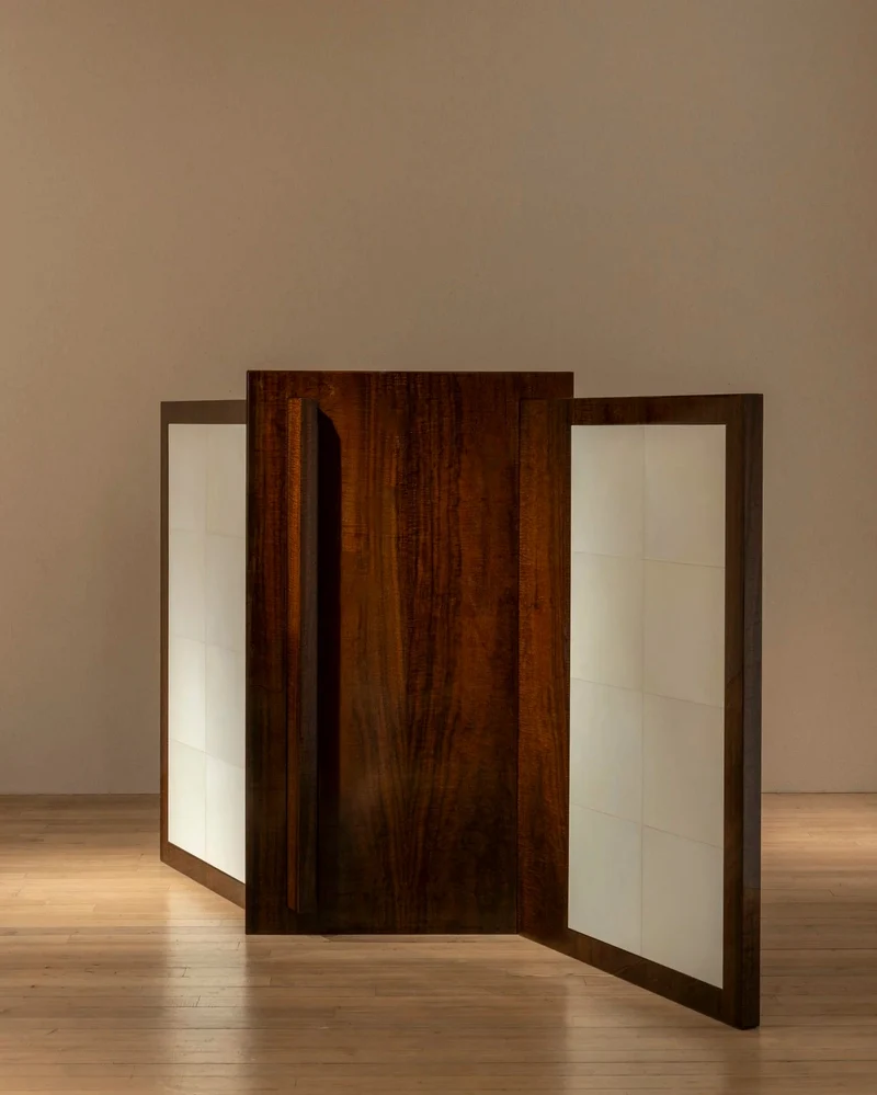 'Additions' Half Screen Handcrafted in Wood Veneer & Parchment
