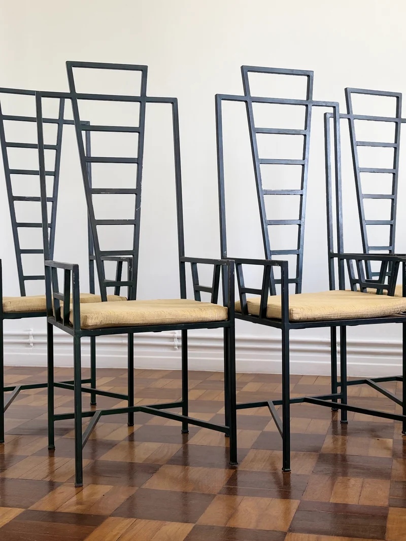 Postmodern Iron High Back Chairs, Portugal, 1980s