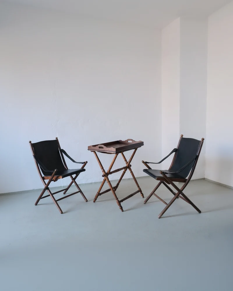 Vintage Folding Chair and Tray Table Set | Campaign Style