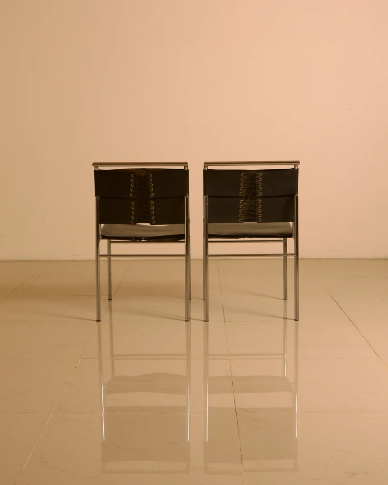 Set of 5 "Roquebrune" chairs in black leather by Eileen Gray 60's