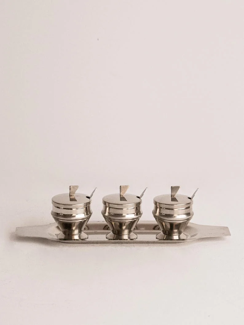 Polish Metal Condiment Set: Mid-century Kitchenware