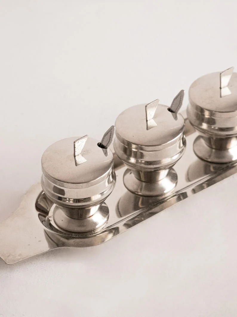 Polish Metal Condiment Set: Mid-century Kitchenware
