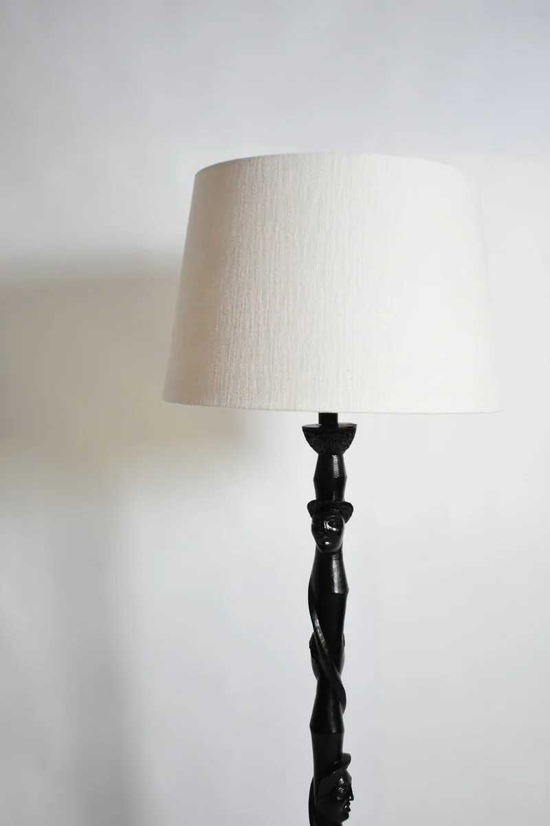 Vintage Africanist ebonised wood floor lamp, 1970s