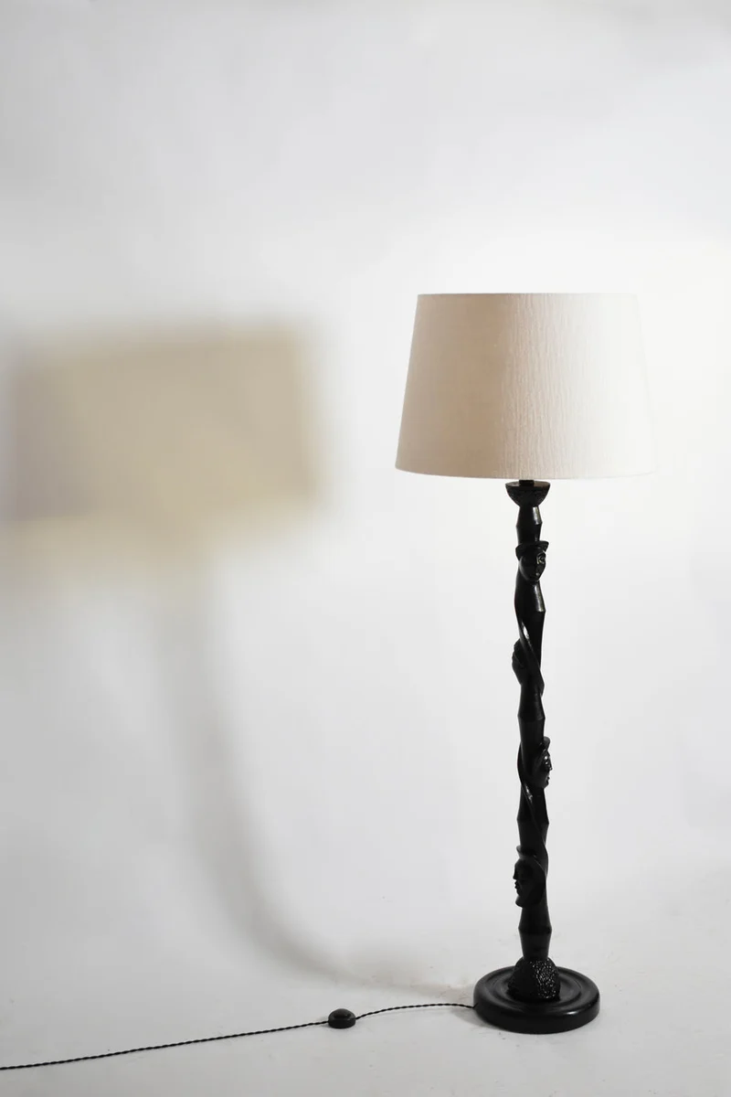 Vintage Africanist ebonised wood floor lamp, 1970s