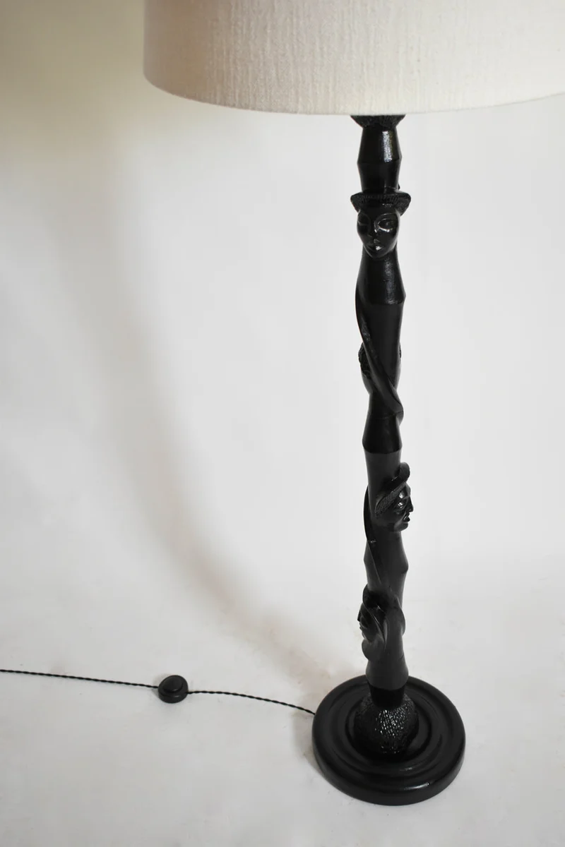 Vintage Africanist ebonised wood floor lamp, 1970s