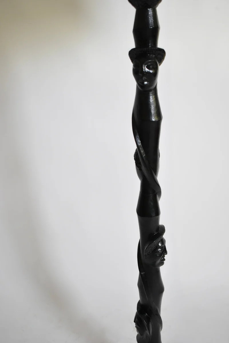 Vintage Africanist ebonised wood floor lamp, 1970s