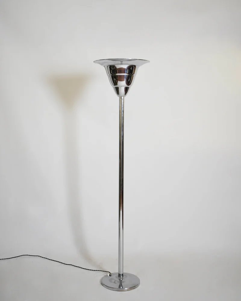 Vintage Art Deco Chromed Iron Basin Floor Lamp, 1930s
