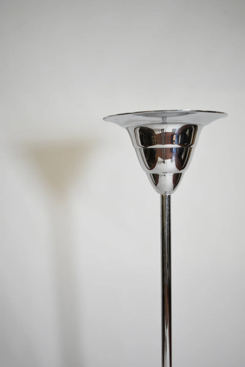 Vintage Art Deco Chromed Iron Basin Floor Lamp, 1930s