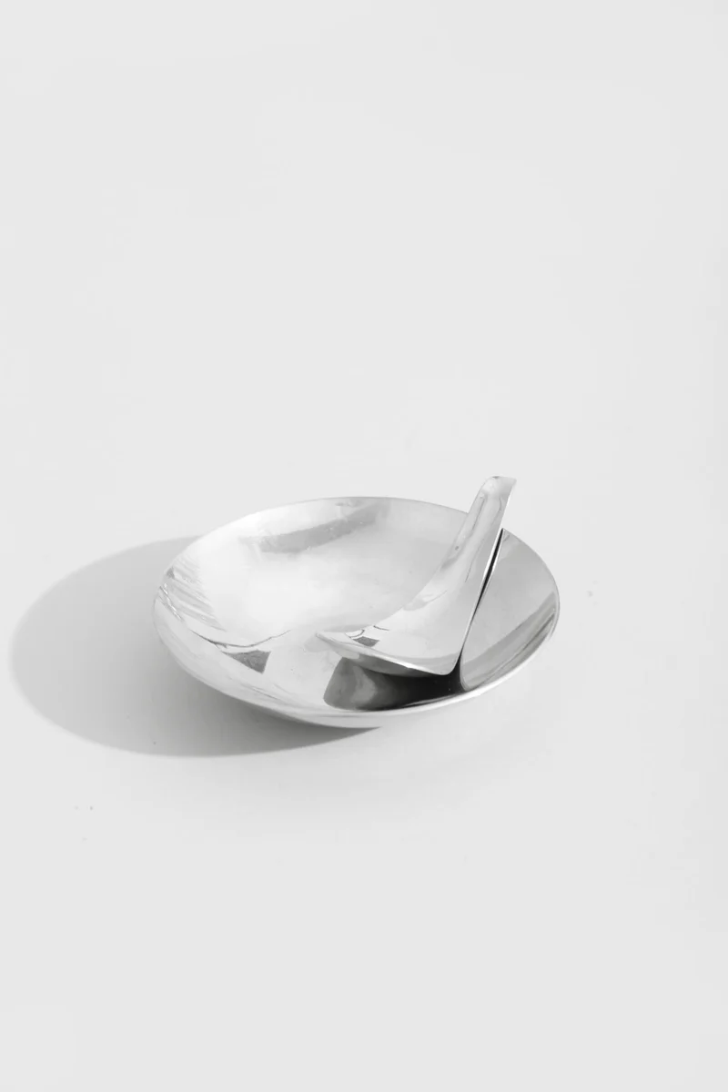 Sculptural Chrome Dish and Spoon