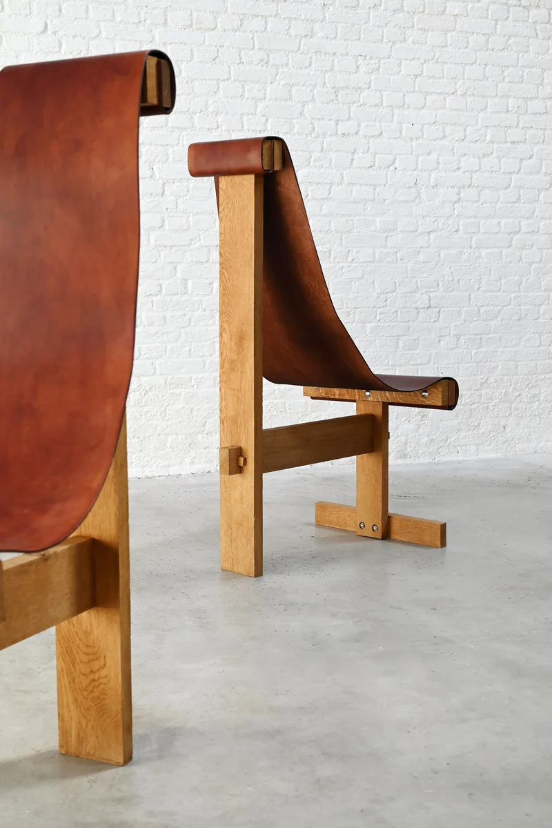 Set of Two Leather Sling Chairs in the Manner of Dominique Zimbacca, 1970s