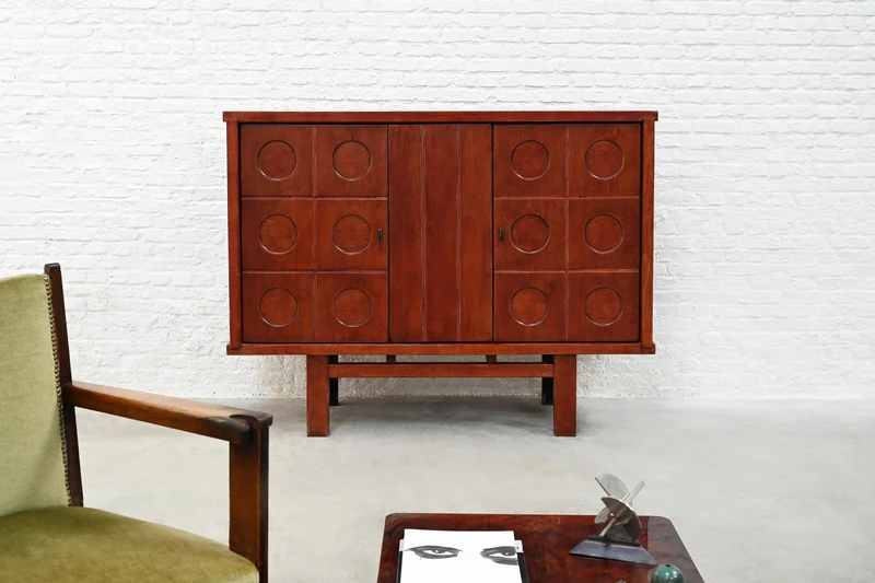 Brutalist Oak Bar Cabinet