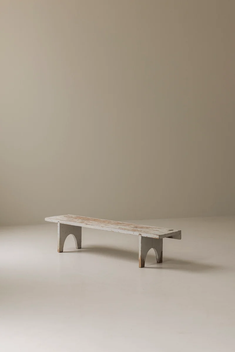 Rough patinated Swedish bench from the 1950s.