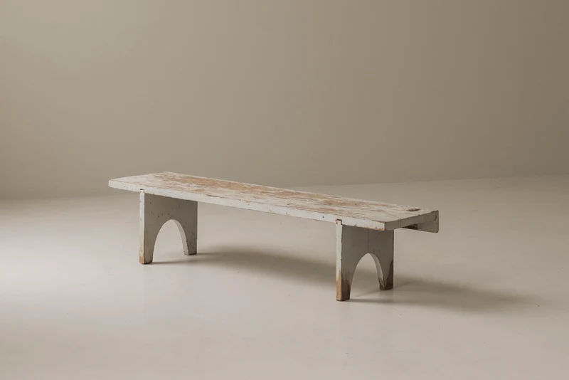 Rough patinated Swedish bench from the 1950s.
