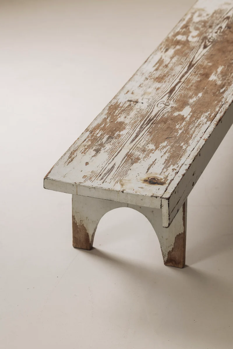 Rough patinated Swedish bench from the 1950s.