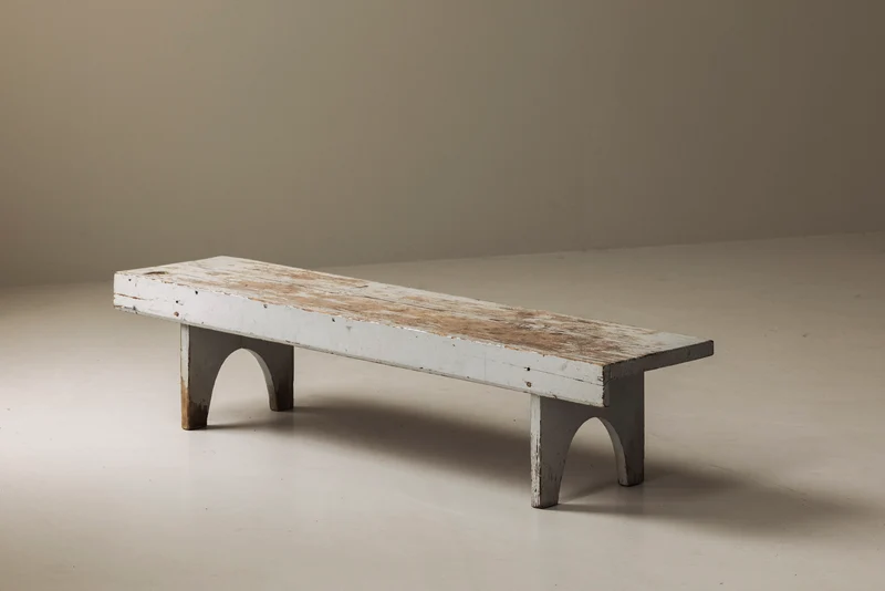Rough patinated Swedish bench from the 1950s.