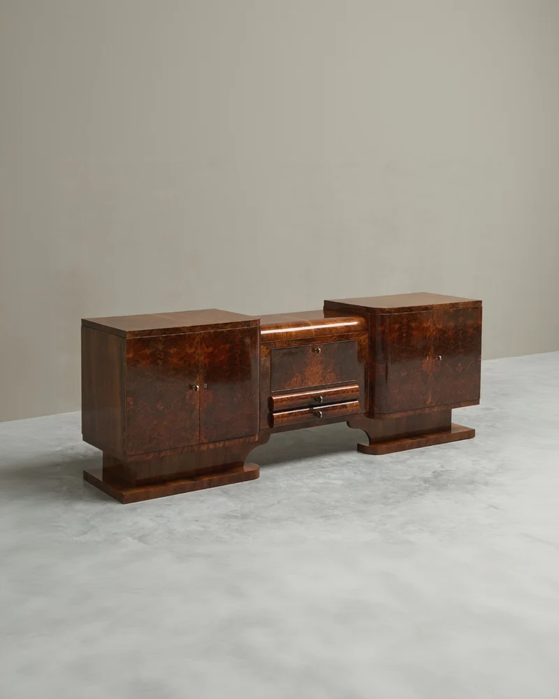 De Coene Frères Art Deco Sideboard in Walnut and Burl Veneer Belgium 1930s