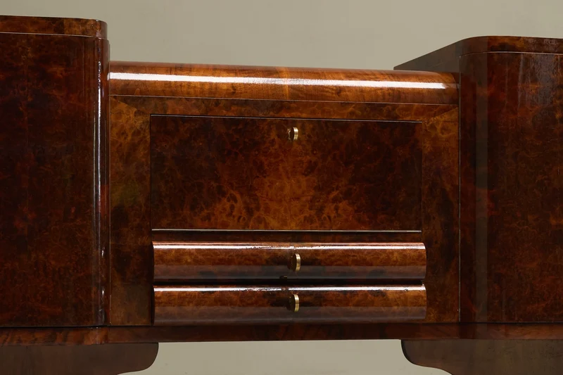 De Coene Frères Art Deco Sideboard in Walnut and Burl Veneer Belgium 1930s