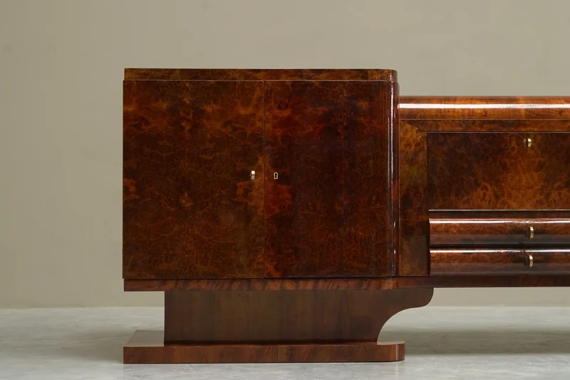 De Coene Frères Art Deco Sideboard in Walnut and Burl Veneer Belgium 1930s