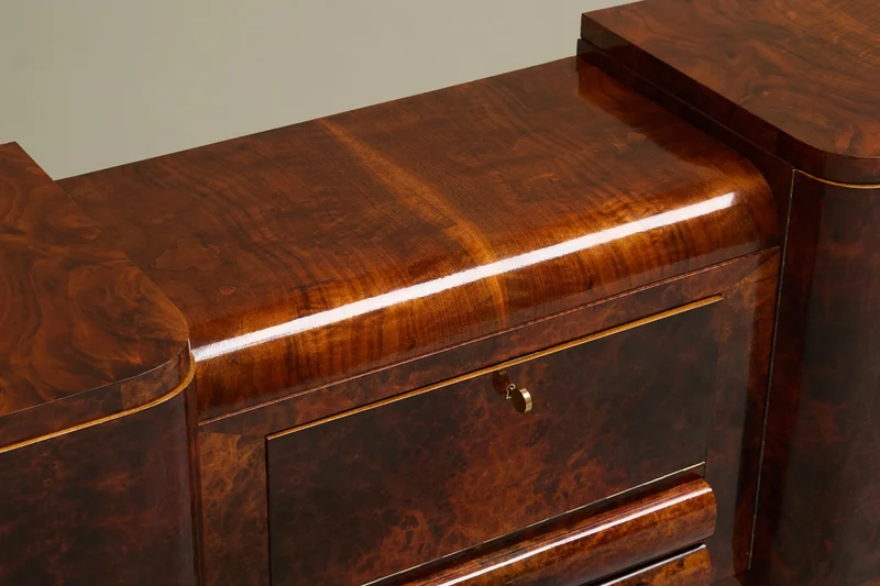 De Coene Frères Art Deco Sideboard in Walnut and Burl Veneer Belgium 1930s