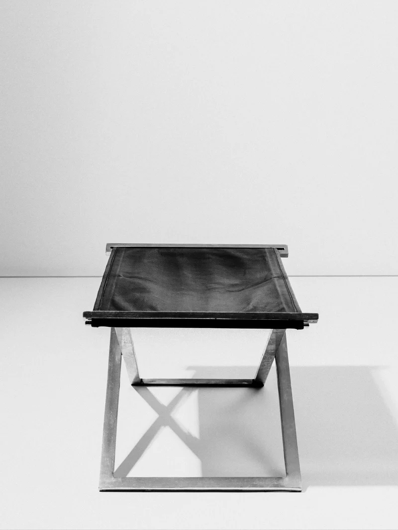 Rough #1 Folding Stool, Steel and Leather, Danish Modernist, Late 20th Century