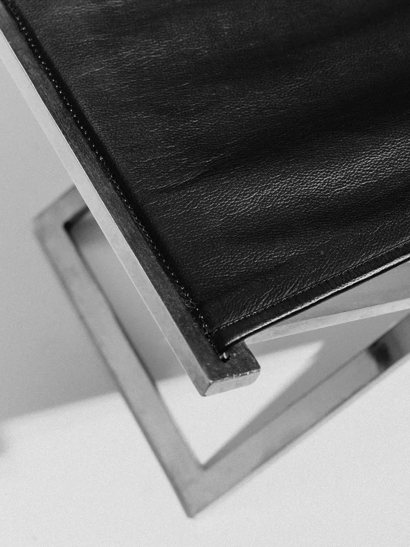 Rough #1 Folding Stool, Steel and Leather, Danish Modernist, Late 20th Century